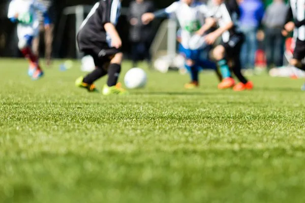 Close-up of synthetic sports turf grass, highlighting materials that can be recycled back into new turf