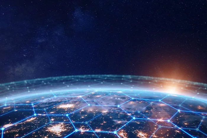 Globe with connecting lines.