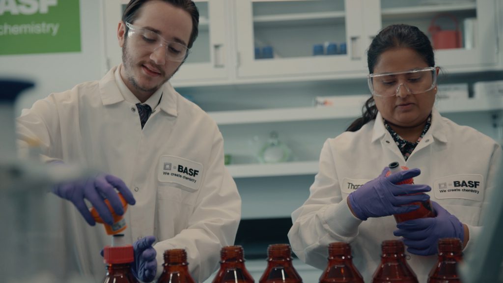 Two people working in a lab